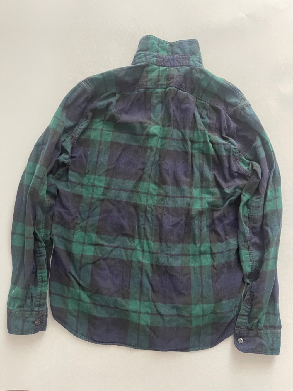 J.Crew Flannel Shirt Men’s L Slim Fit Green Black Buffalo Plaid Cotton Button Up - Picture 8 of 10